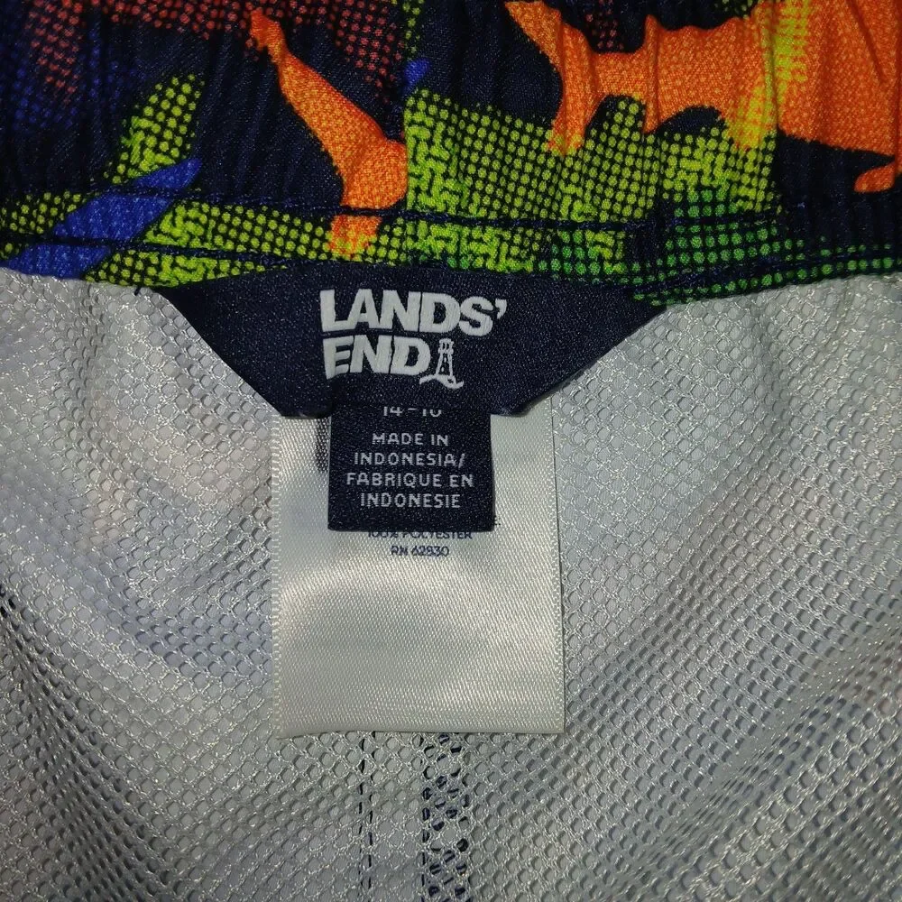LANDS END Boys XL 14/16 Swim Trunks Mesh Lining Beach Colorful Shark Pattern